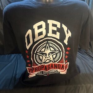 Obey Black and Red Graphic Tee-propaganda-size L-#499